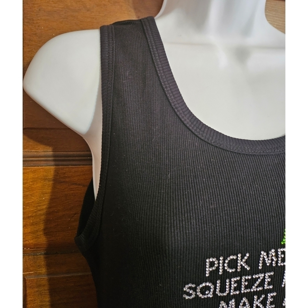 Wine Black Ribbed Rhinestone Tank Top - Picture 5 of 8